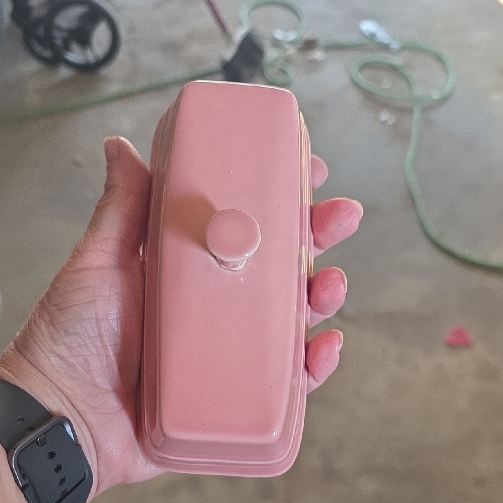 Fiestaware Pink Ceramic Butter Dish with Lid - Picture 4 of 11